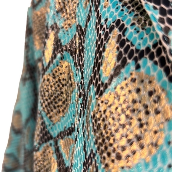 Bamboo Traders Faux Leather Jacket Turquoise Gold Metallic & Brown Snake Small - Picture 7 of 12